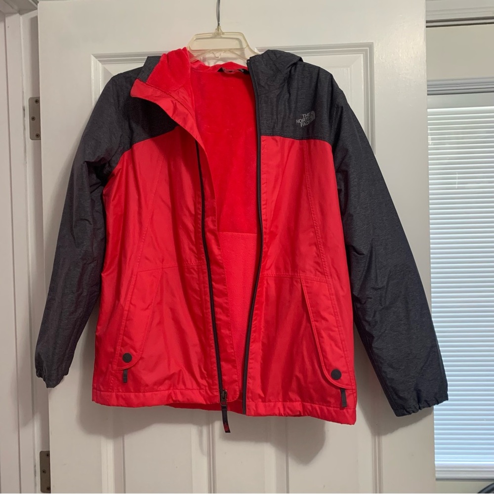 The North Face fleece-lined waterproof windproof jacket girls 18/XL pink gray